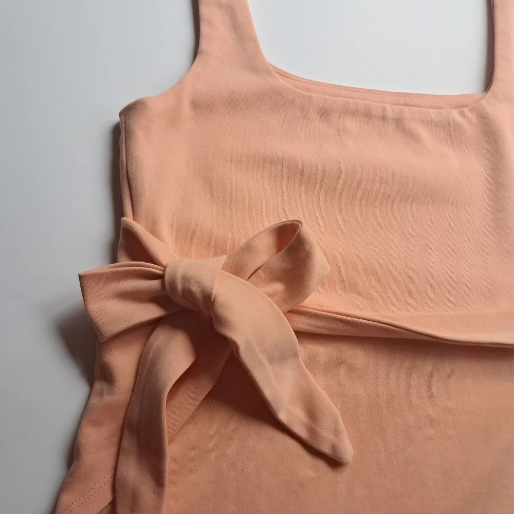 Mable Side Wrap Mini Dress Built In Shorts Large Apricot Cotton/Spandex